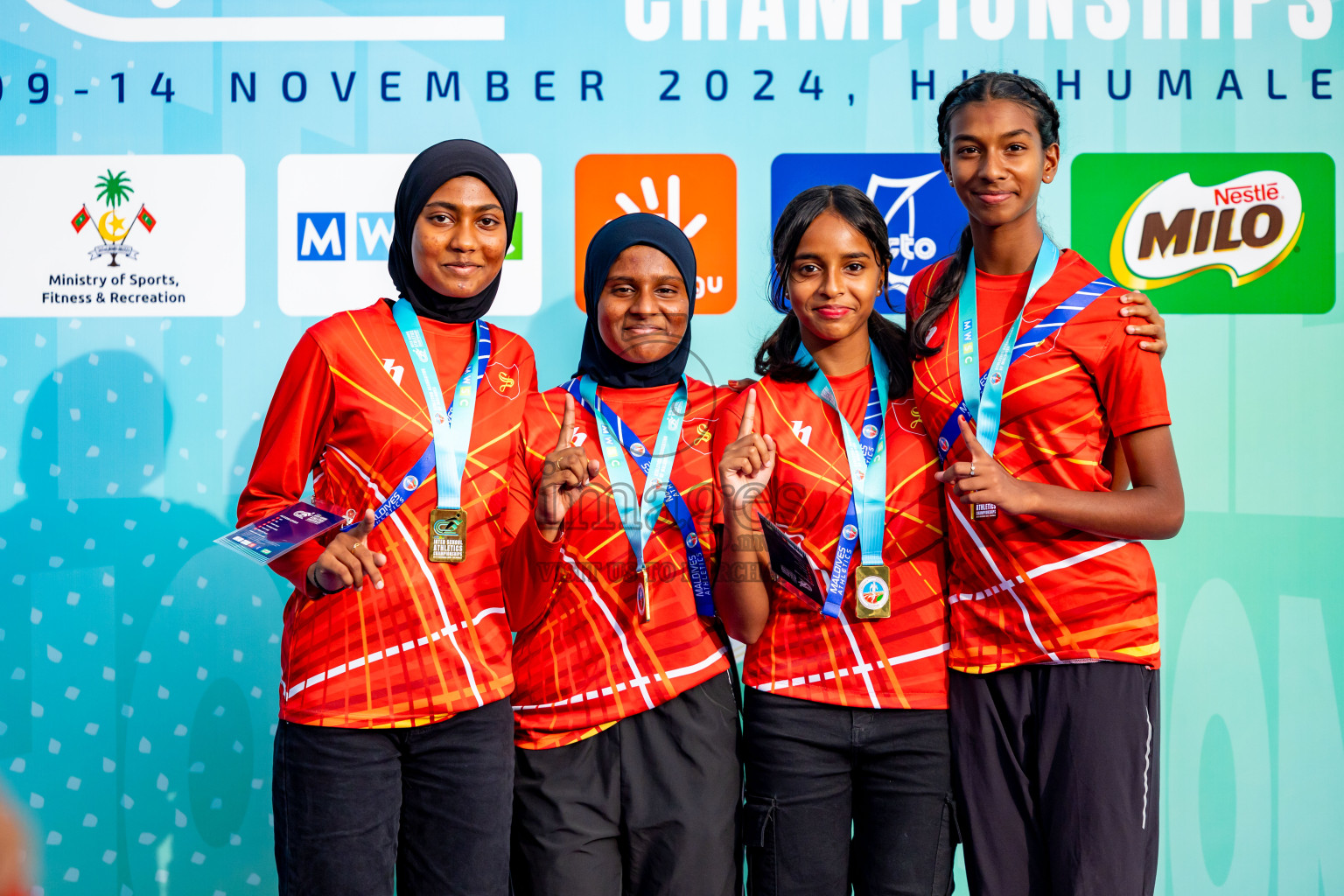 Day 6 of MWSC Interschool Athletics Championships 2024 held in Hulhumale Running Track, Hulhumale, Maldives on Thursday, 14th November 2024. Photos by: Nausham Waheed / Images.mv