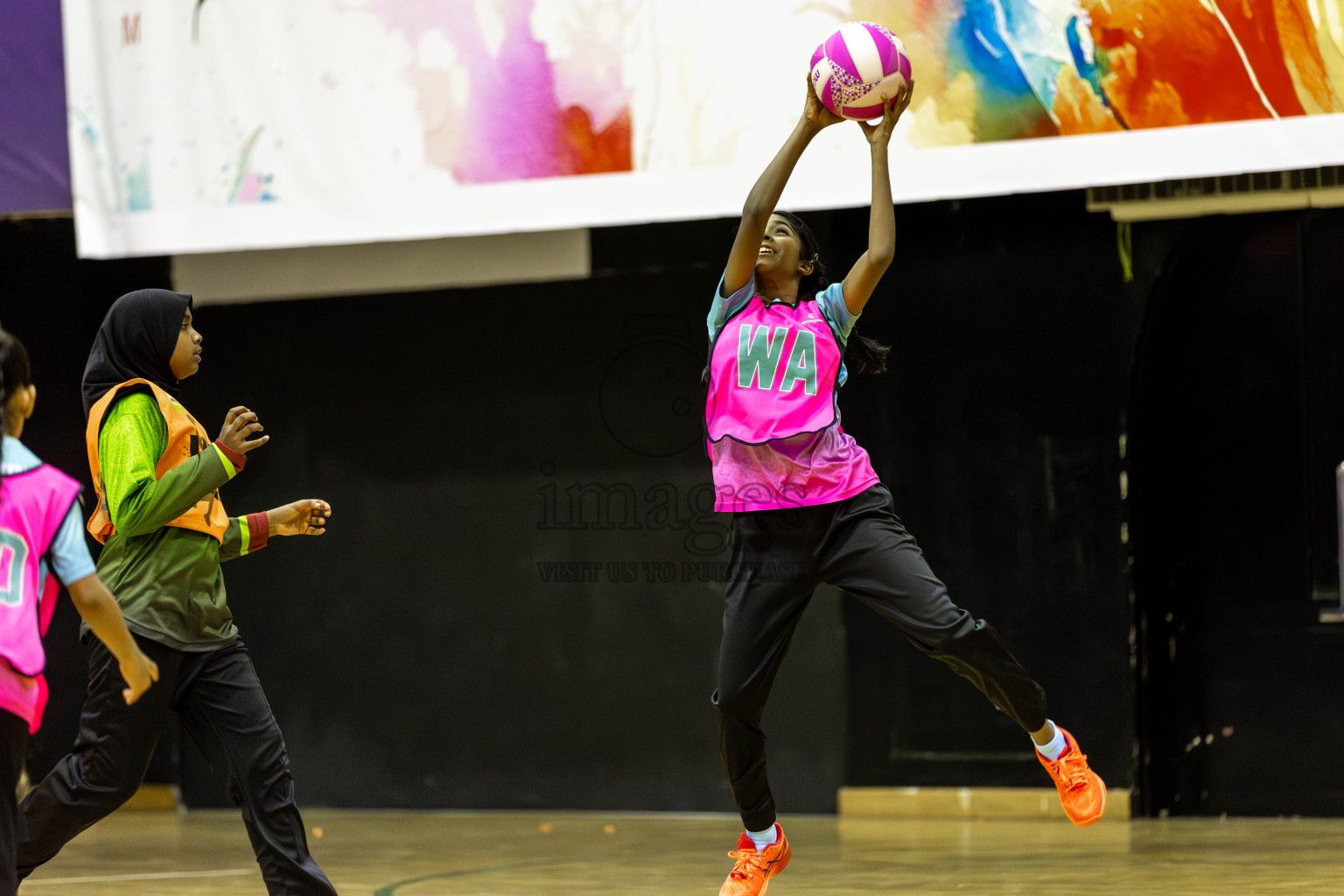Netkids A vs Fionti A Team in Day 5 of 3rd Netball Junior Championship, held at Social Center on Thursday 23rd January 2025 . Photos: Shuu Abdul Sattar / images.mv