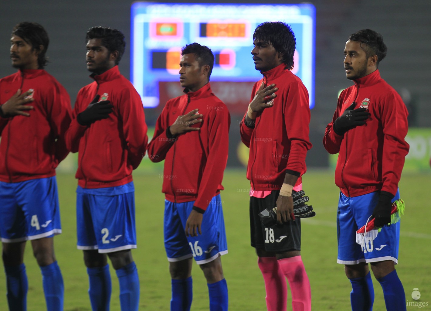 Maldives U23 national football team played against Nepal U23 team in the South Asian Games Football event in Guwahati, India, Friday, February 13, 2016. (Images.mv Photo: Mohamed Ahsan)
