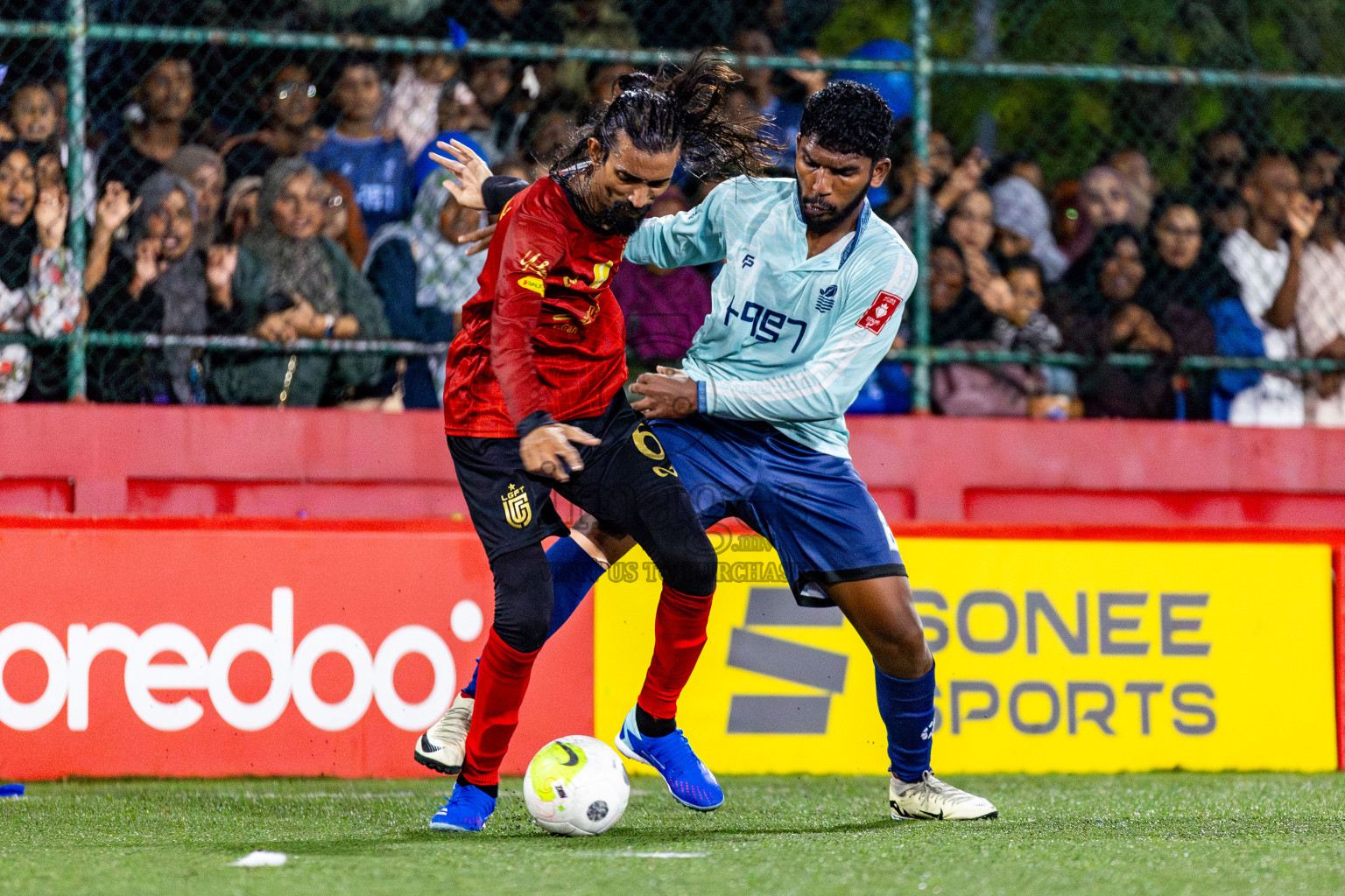 AA Mathiveri vs L Gan in Quarter Finals of Golden Futsal Challenge 2024 which was held on Friday, 1st March 2024, in Hulhumale', Maldives Photos: Nausham Waheed / images.mv