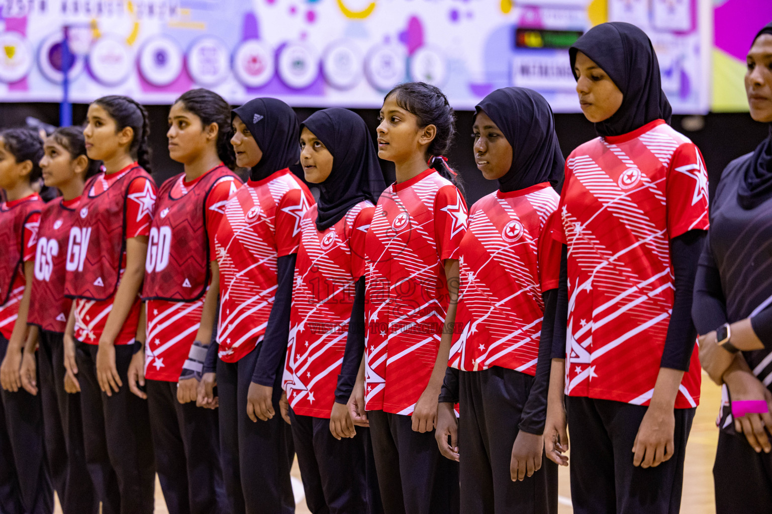 Iskandhar School vs Ghiyasuddin International School in the U15 Finals of Inter-school Netball Tournament held in Social Center at Male', Maldives on Monday, 26th August 2024. Photos: Hassan Simah / images.mv