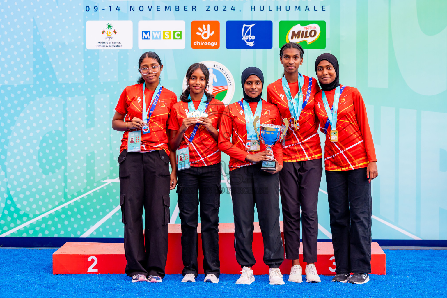 Day 6 of MWSC Interschool Athletics Championships 2024 held in Hulhumale Running Track, Hulhumale, Maldives on Thursday, 14th November 2024. Photos by: Nausham Waheed / Images.mv