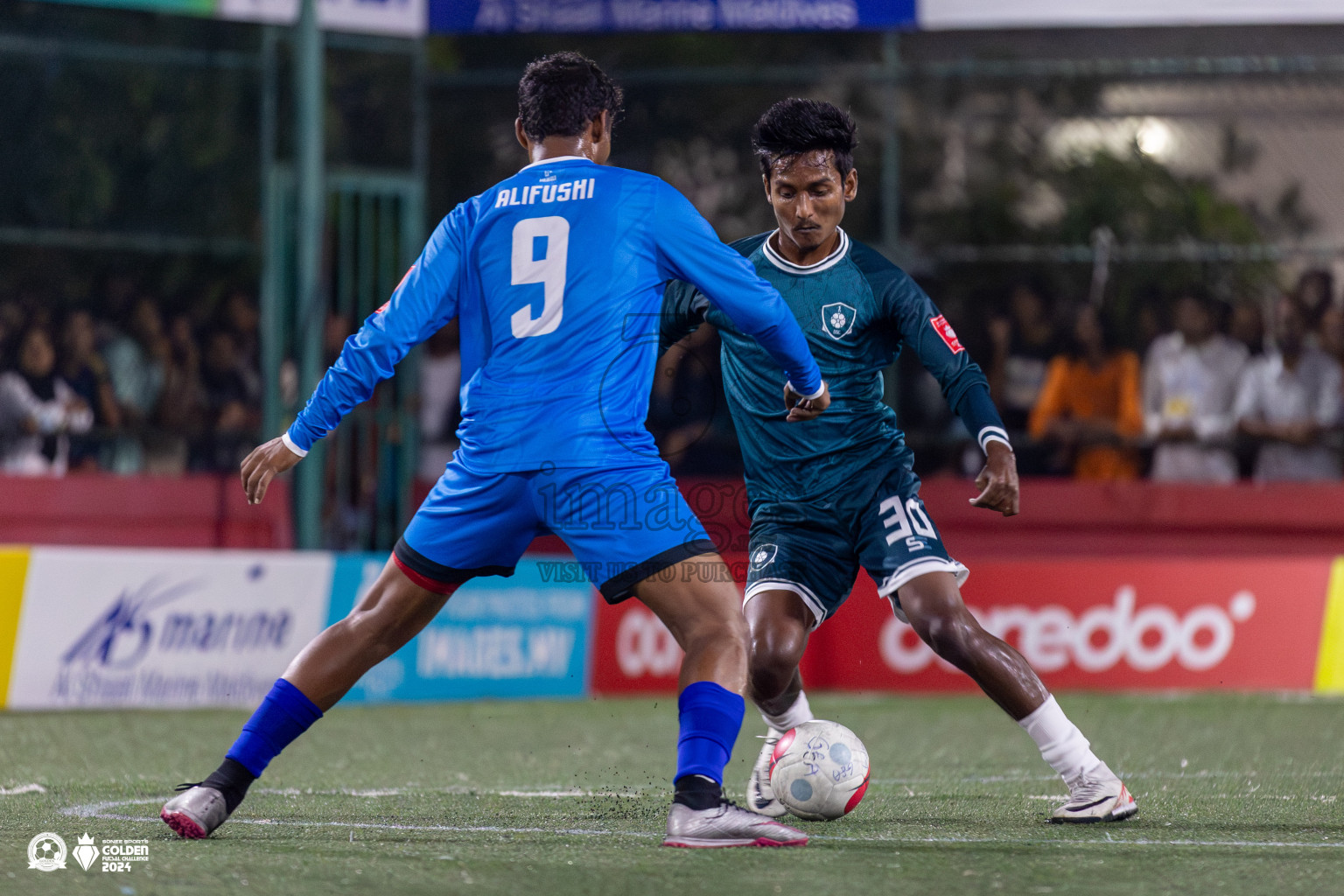 R Dhuvaafaru vs R Alifushi in Day 18 of Golden Futsal Challenge 2024 was held on Thursday, 1st February 2024, in Hulhumale', Maldives Photos: Mohamed Mahfooz Moosa, / images.mv