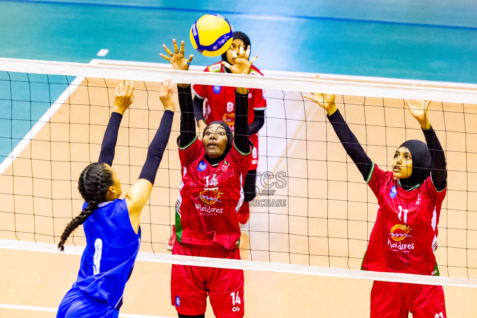 Nepal vs Maldives in Day 3 of CAVA U20 Woman's Volleyball Championship 2024 was held in Social Center, Male', Maldives on 20th July 2024. Photos: Nausham Waheed / images.mv