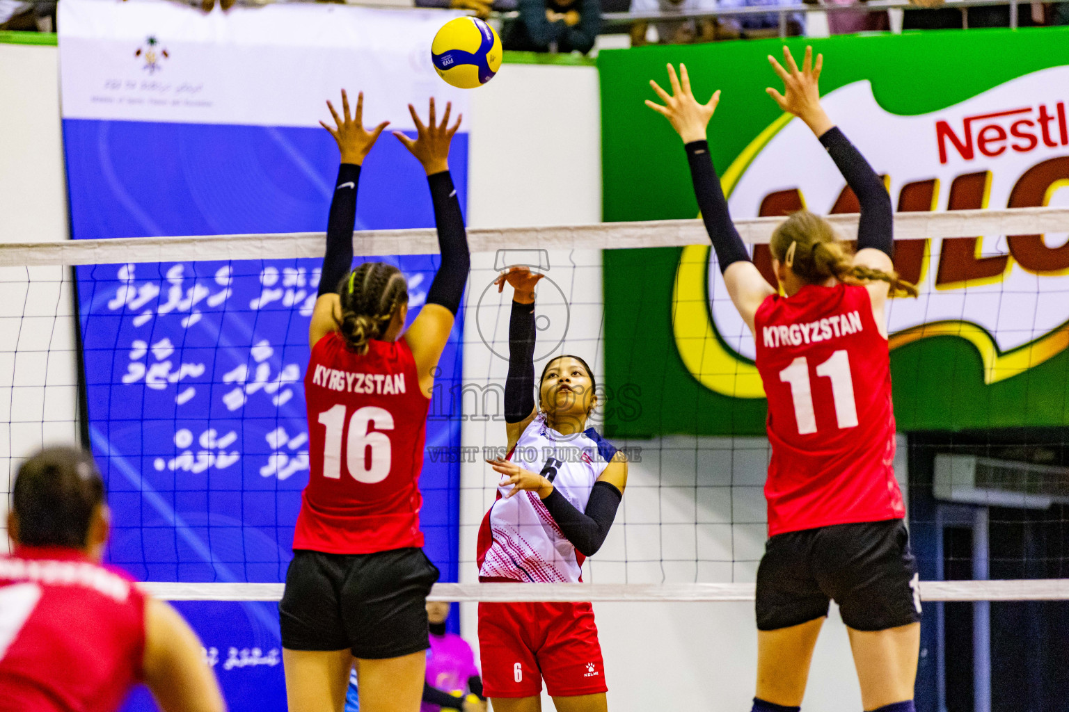 Nepal vs Kyrgyzstan in Day 2 of CAVA U20 Woman's Volleyball Championship 2024 was held in Social Center, Male', Maldives on 19th July 2024. Photos: Nausham Waheed / images.mv