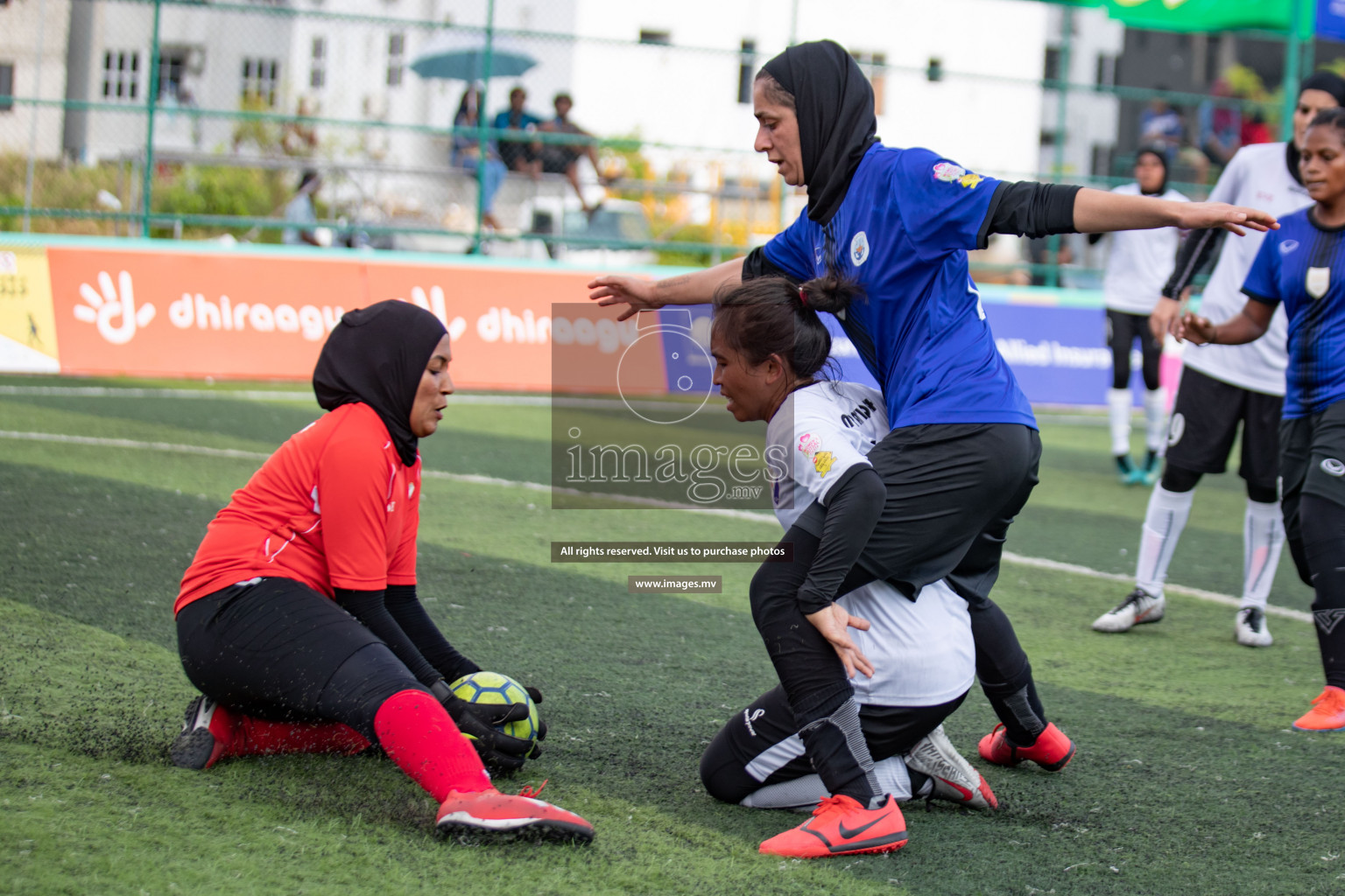 Maldives Ports Limited vs Dhivehi Sifainge Club in the semi finals of 18/30 Women's Futsal Fiesta 2019 on 27th April 2019, held in Hulhumale Photos: Hassan Simah / images.mv