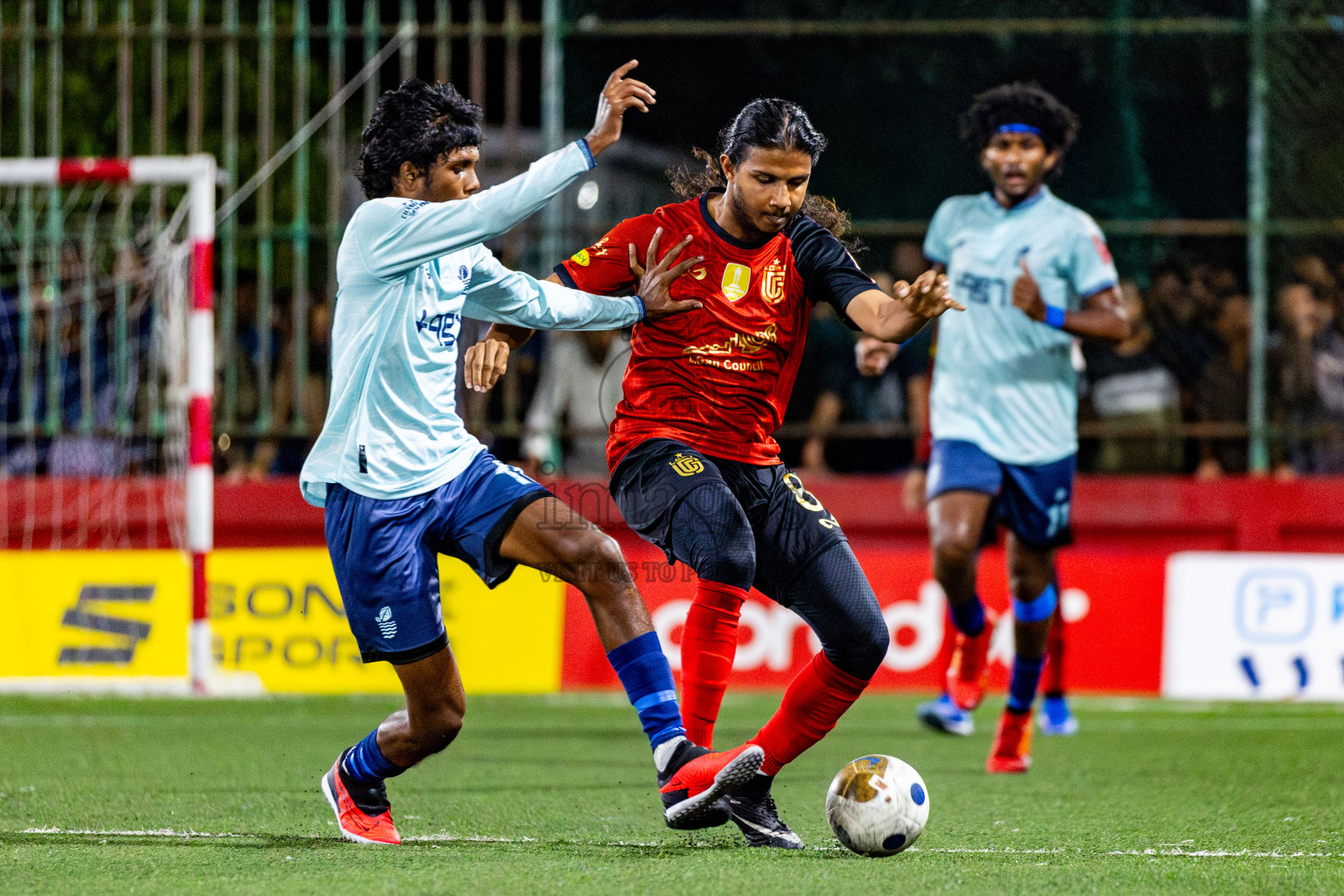 AA Mathiveri vs L Gan in Quarter Finals of Golden Futsal Challenge 2024 which was held on Friday, 1st March 2024, in Hulhumale', Maldives Photos: Nausham Waheed / images.mv