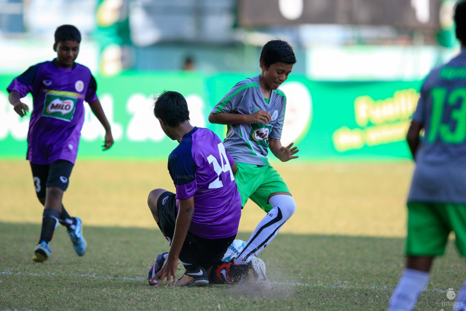 Ahmadiyya School vs Ghiyaasuddeen in Milo Interschool Under 14 Football Tournament in Male', Maldives, Monday, March. 13, 2016. (Images.mv Photo/Hussain Sinan).
