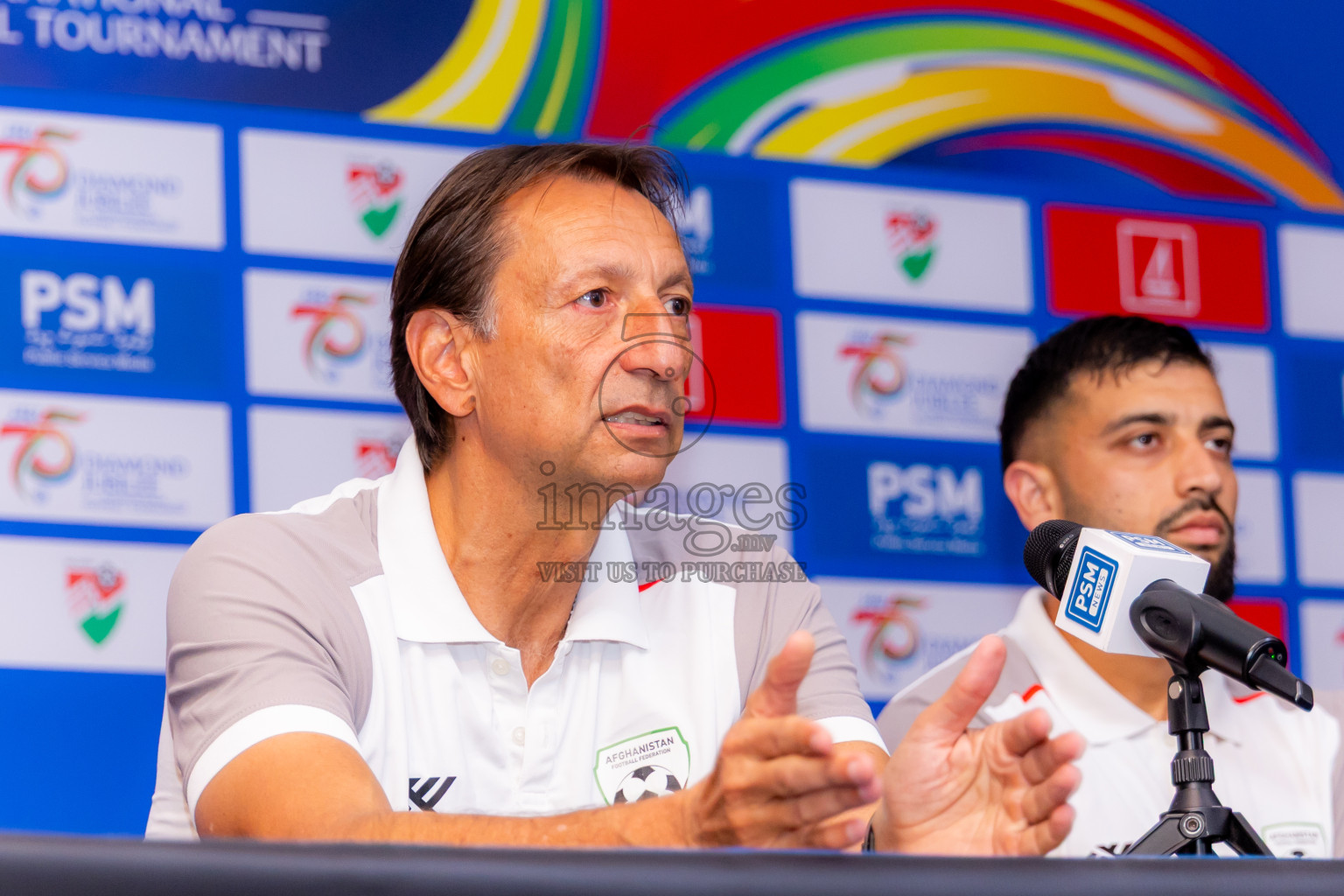 Pre match press conferences of Diamond Jubilee International Tournament 2026 was held in National Football Stadium, Male' Maldives on Sunday, 31st May 2026. Photos: Nausham Waheed / images.mv