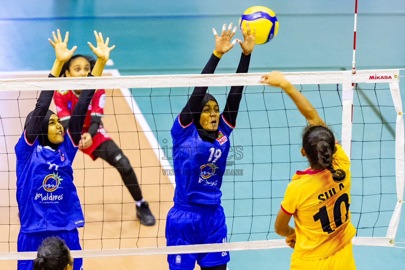 Maldives vs Sri Lanka in Day 2 of CAVA U20 Woman's Volleyball Championship 2024 was held in Social Center, Male', Maldives on 19th July 2024. Photos: Nausham Waheed / images.mv