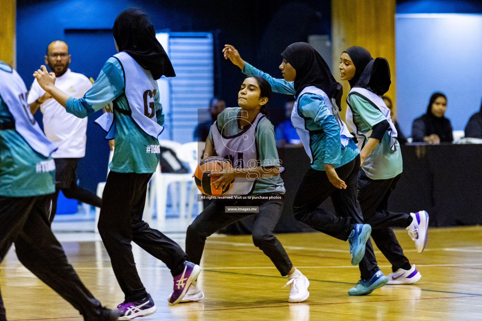 Day 9 of 24th Interschool Netball Tournament 2023 was held in Social Center, Male', Maldives on 4th November 2023. Photos: Hassan Simah / images.mv