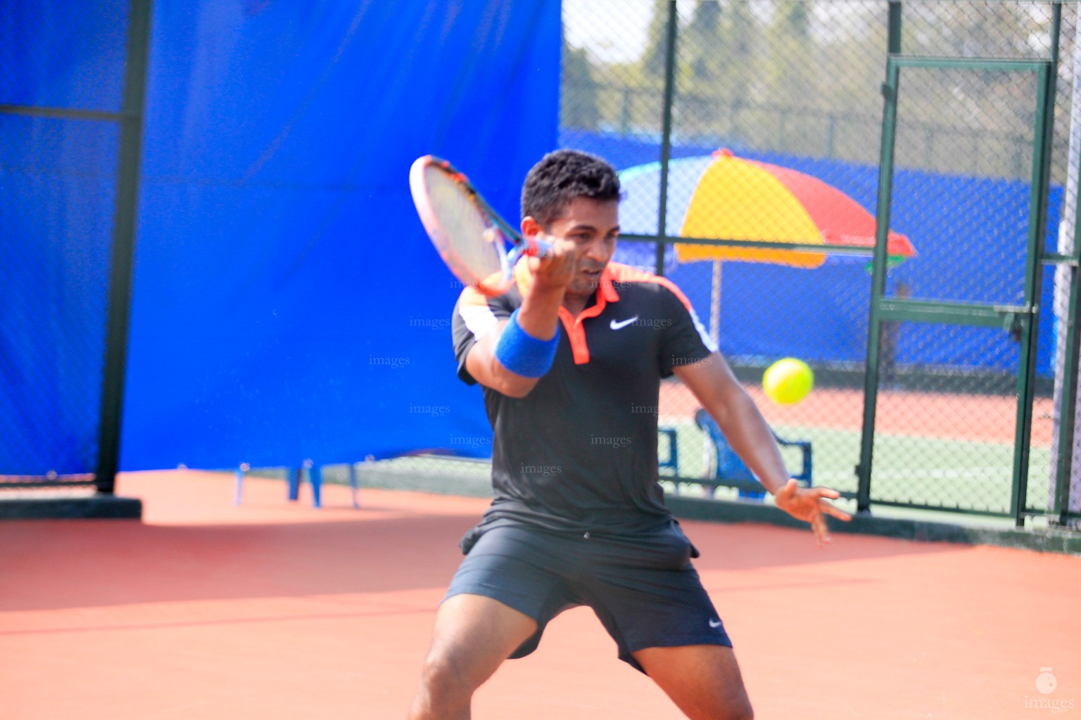 Maldives tennis player Farish wins the match against Afghan to qualify for the quarterfinals in the South Asian Games in Guwahati, India, Monday, February. 08, 2016.   (Images.mv Photo/ Hussain Sinan).