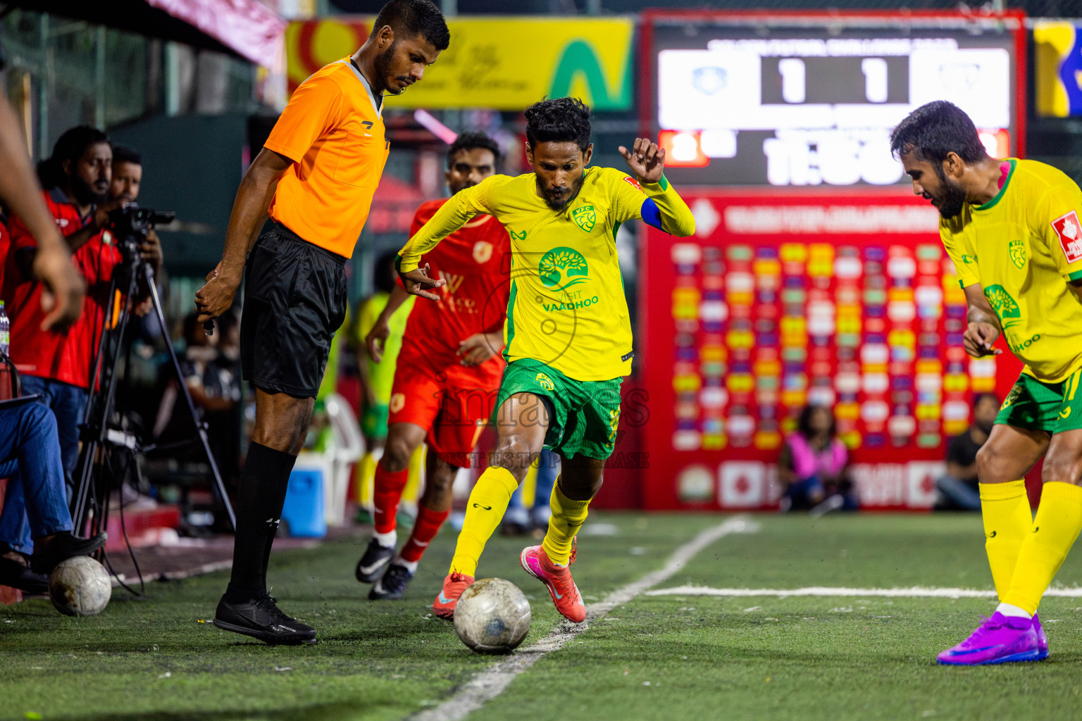 Gdh Vaadhoo vs GA Dhevvadhoo in zone round on Day 32 of Golden Futsal Challenge 2025 was held on Wednesday , 5th February 2025, in Hulhumale', Maldives. Photos: Nausham Waheed / images.mv
