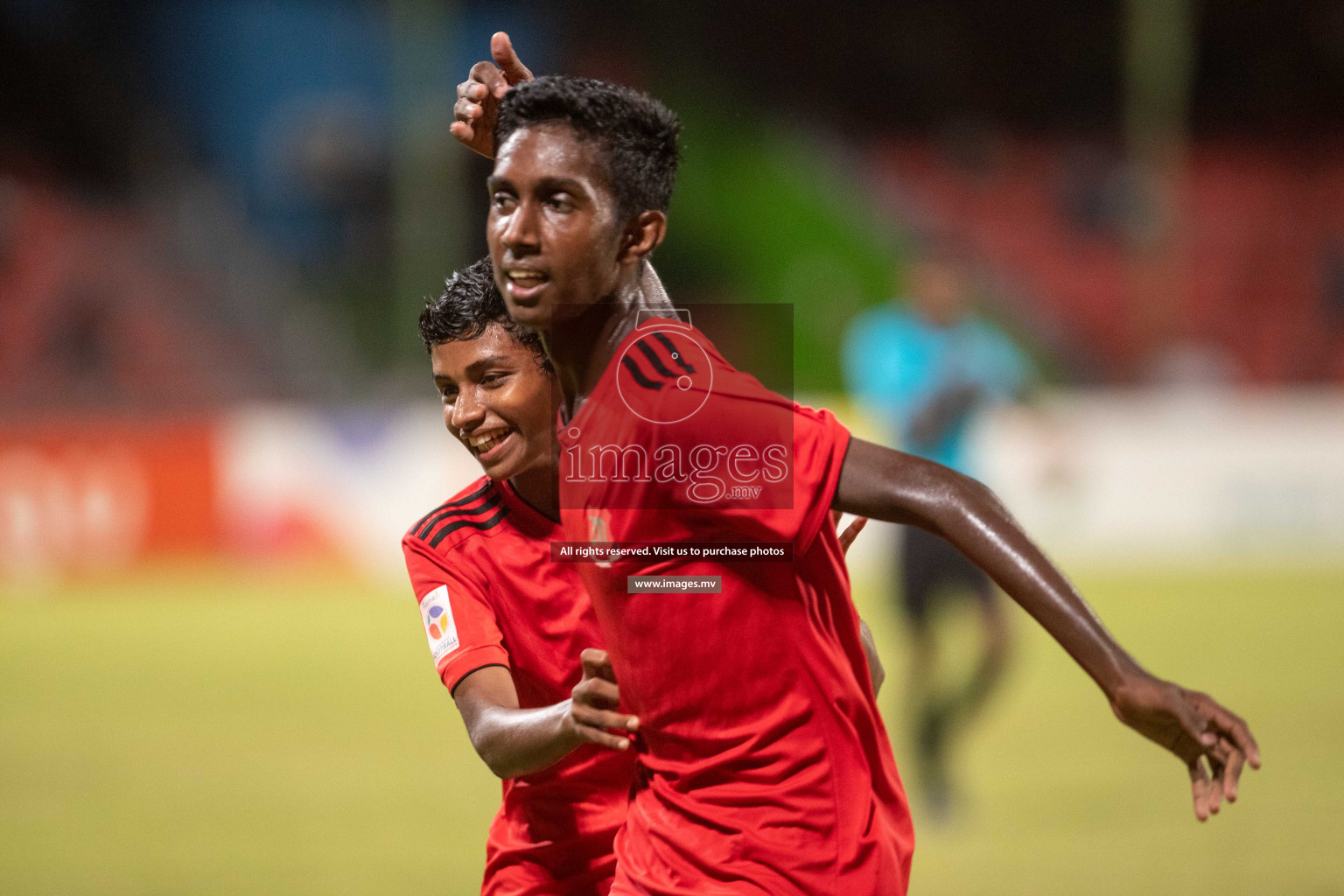 Majeedhiyya School vs Imaaduddin School in Mamen Inter-School Football Tournament 2019 (U15) on 13th March 2019, in Male' Maldives (Images.mv Photo: Hassan Simah)