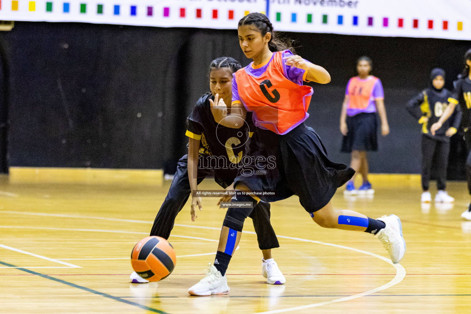 Day 9 of 24th Interschool Netball Tournament 2023 was held in Social Center, Male', Maldives on 4th November 2023. Photos: Hassan Simah / images.mv