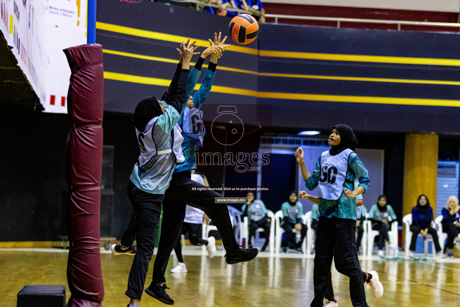 Day 9 of 24th Interschool Netball Tournament 2023 was held in Social Center, Male', Maldives on 4th November 2023. Photos: Hassan Simah / images.mv