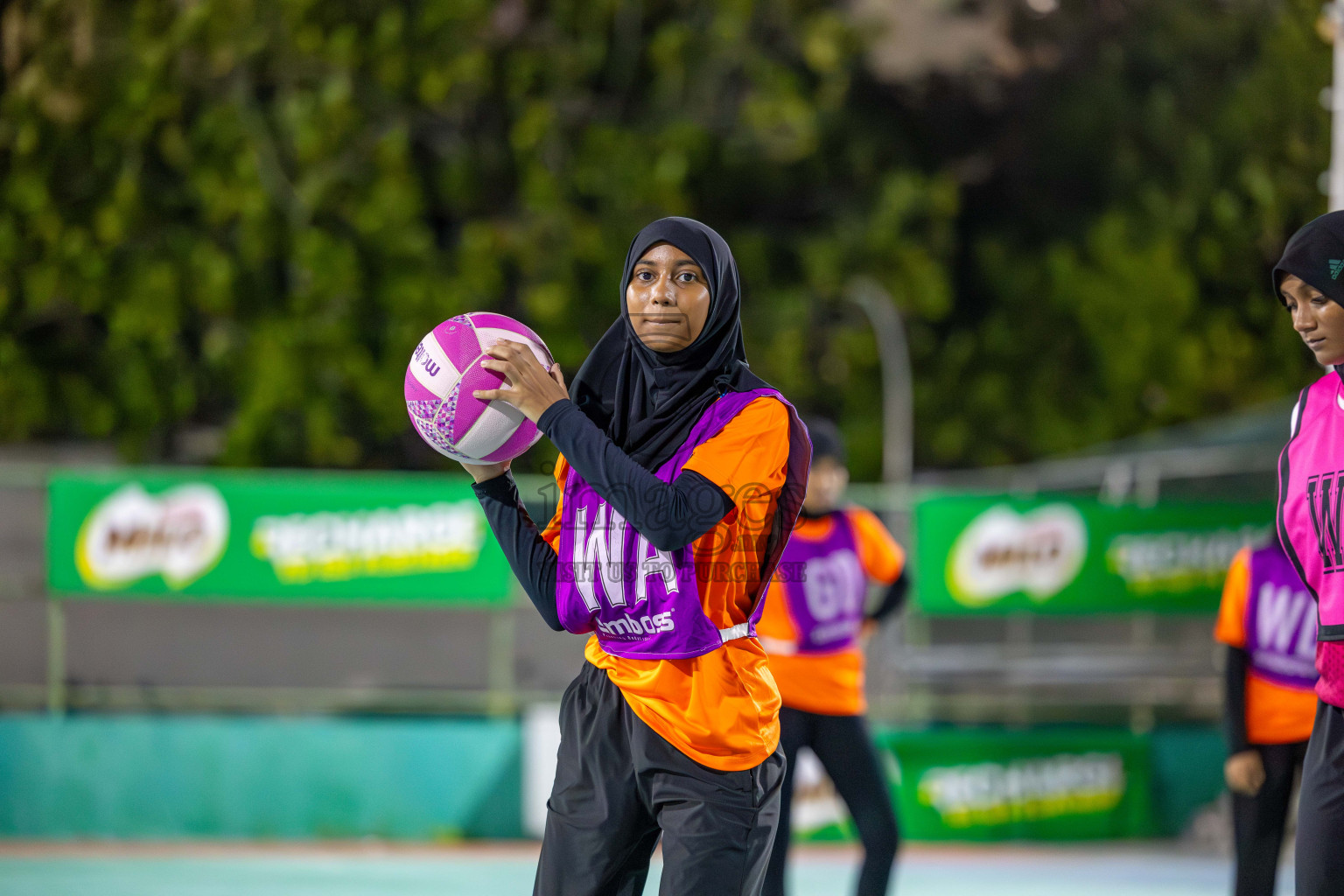 Invicto Sports Club vs N Sports Academy in Division 2 of National Netball Tournament 2025 held in Ekuveni Netball Court at Male', Maldives on Wednesday, 21st May 2025. Photos: Mohamed Mahfooz Moosa / images.mv