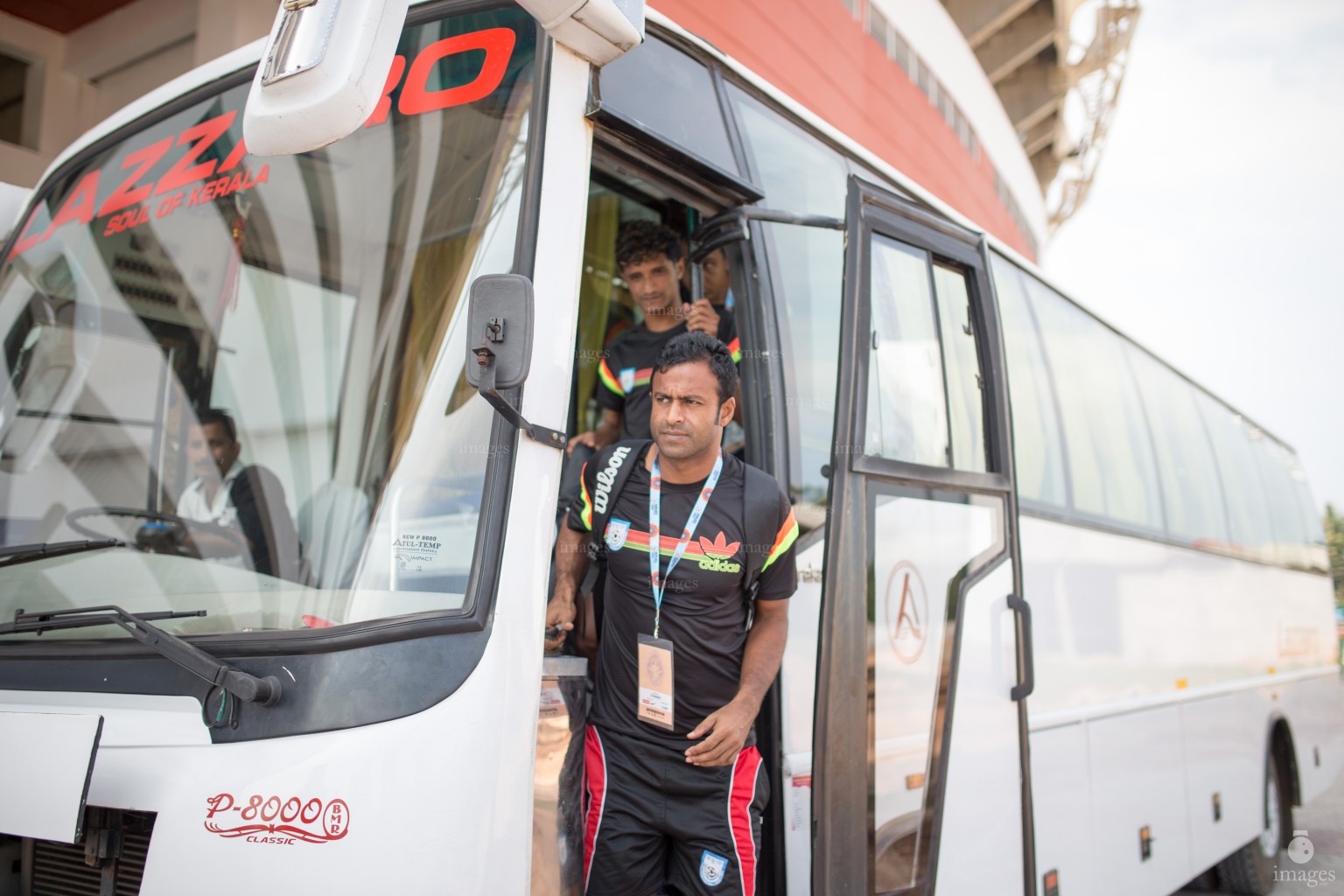 Players of Maldives and India arrive for their group B match in SAFF Suzuki Cup in Trivandrum International Stadium in Thiruvananthapuram, India, Saturday, December. 26, 2015.  (Images.mv Photo/ Hussain Sinan).