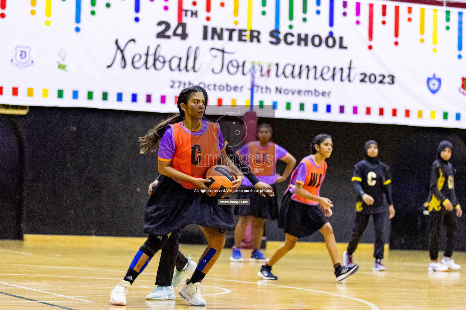 Day 9 of 24th Interschool Netball Tournament 2023 was held in Social Center, Male', Maldives on 4th November 2023. Photos: Hassan Simah / images.mv