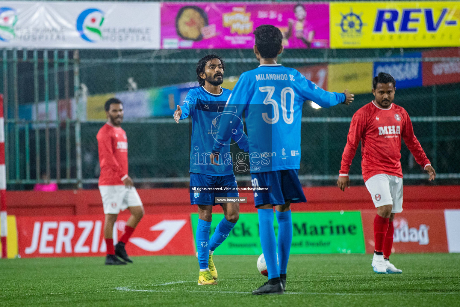 Sh. Milandhoo vs Sh. Maroshi in Day 2 of Golden Futsal Challenge 2023 on 06 February 2023 in Hulhumale, Male, Maldives