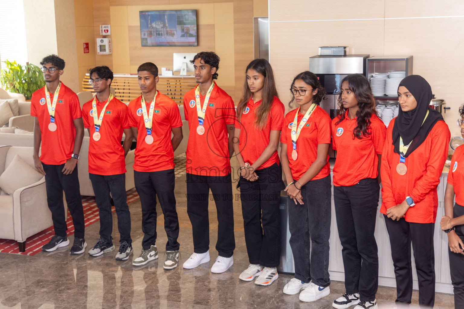 Arrival of Junior athletics team after 4th South Asian Junior Athletics Championship. Both Junior Men and Women's team won Bronze from 4x100m Relay event. 
Photos: Ismail Thoriq / images.mv