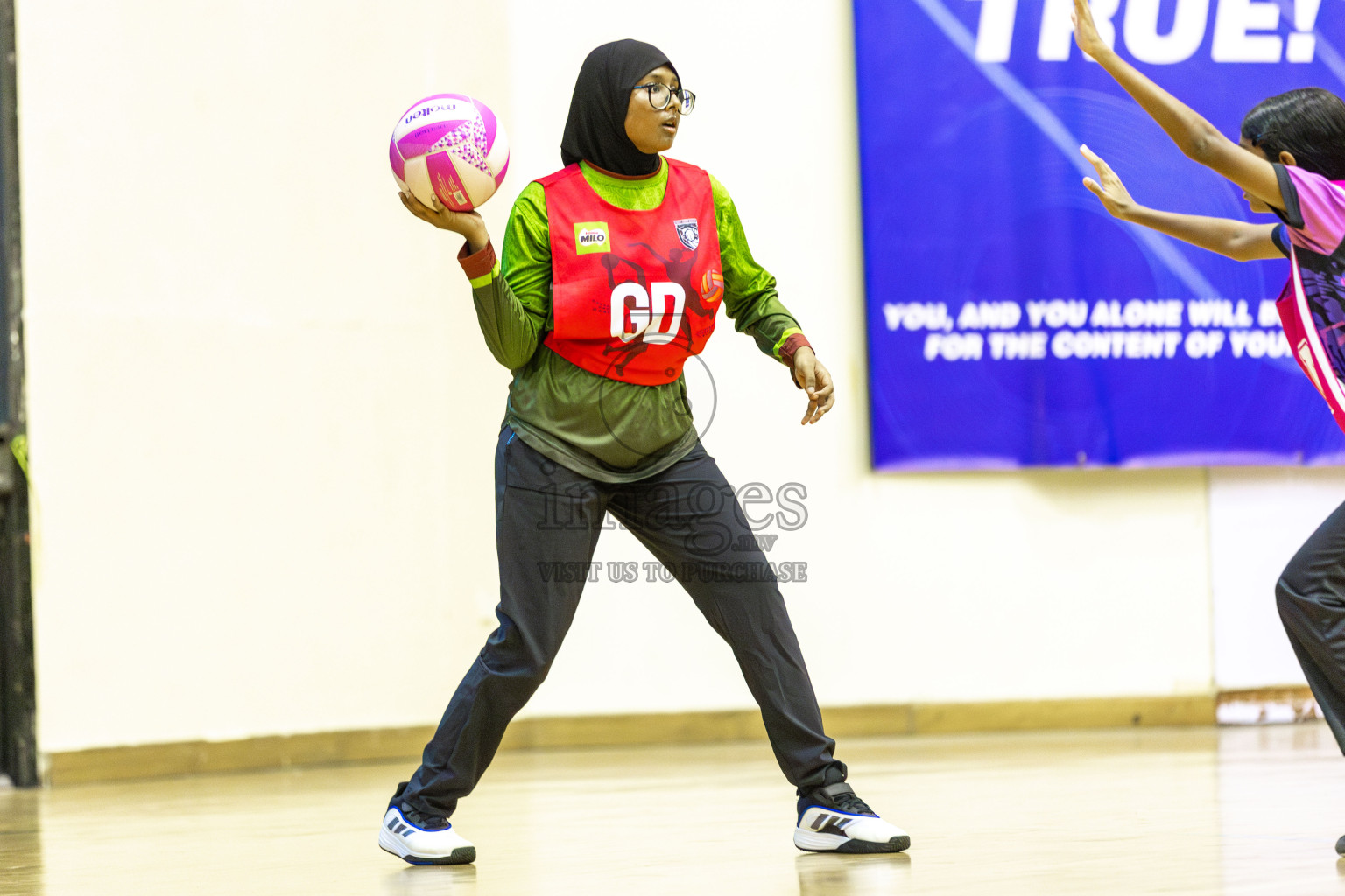 N Sports Academy vs FIONTI Sports Academy in Day 5 of 3rd Netball Junior Championship, held at Social Center on Thursday 23rd January 2025 . Photos: Shuu Abdul Sattar / images.mv