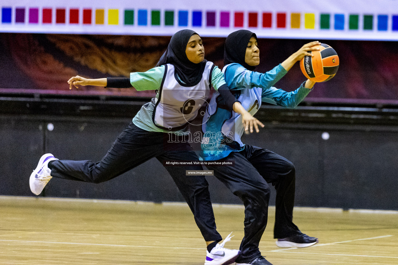 Day 9 of 24th Interschool Netball Tournament 2023 was held in Social Center, Male', Maldives on 4th November 2023. Photos: Hassan Simah / images.mv