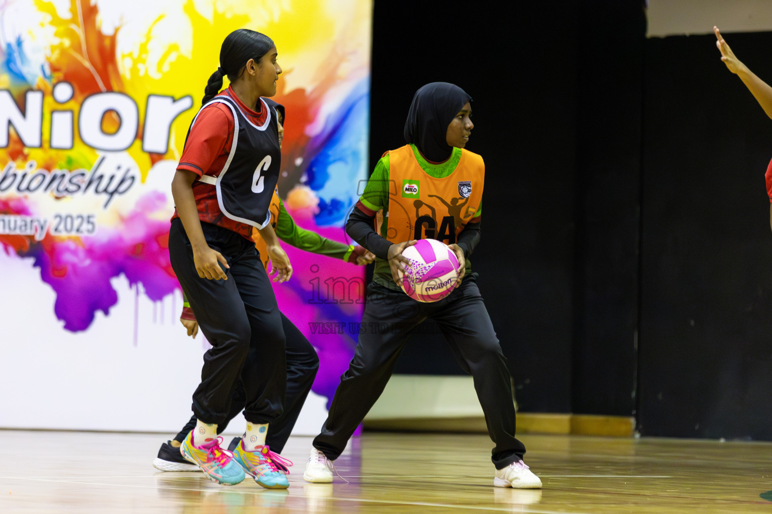 Fionti A team vs AIS Netball Academy in Day 3 of 3rd Netball Junior Championship, held at Social Center on Wednesday 22nd January 2025 . Photos: Shuu Abdul Sattar / images.mv
