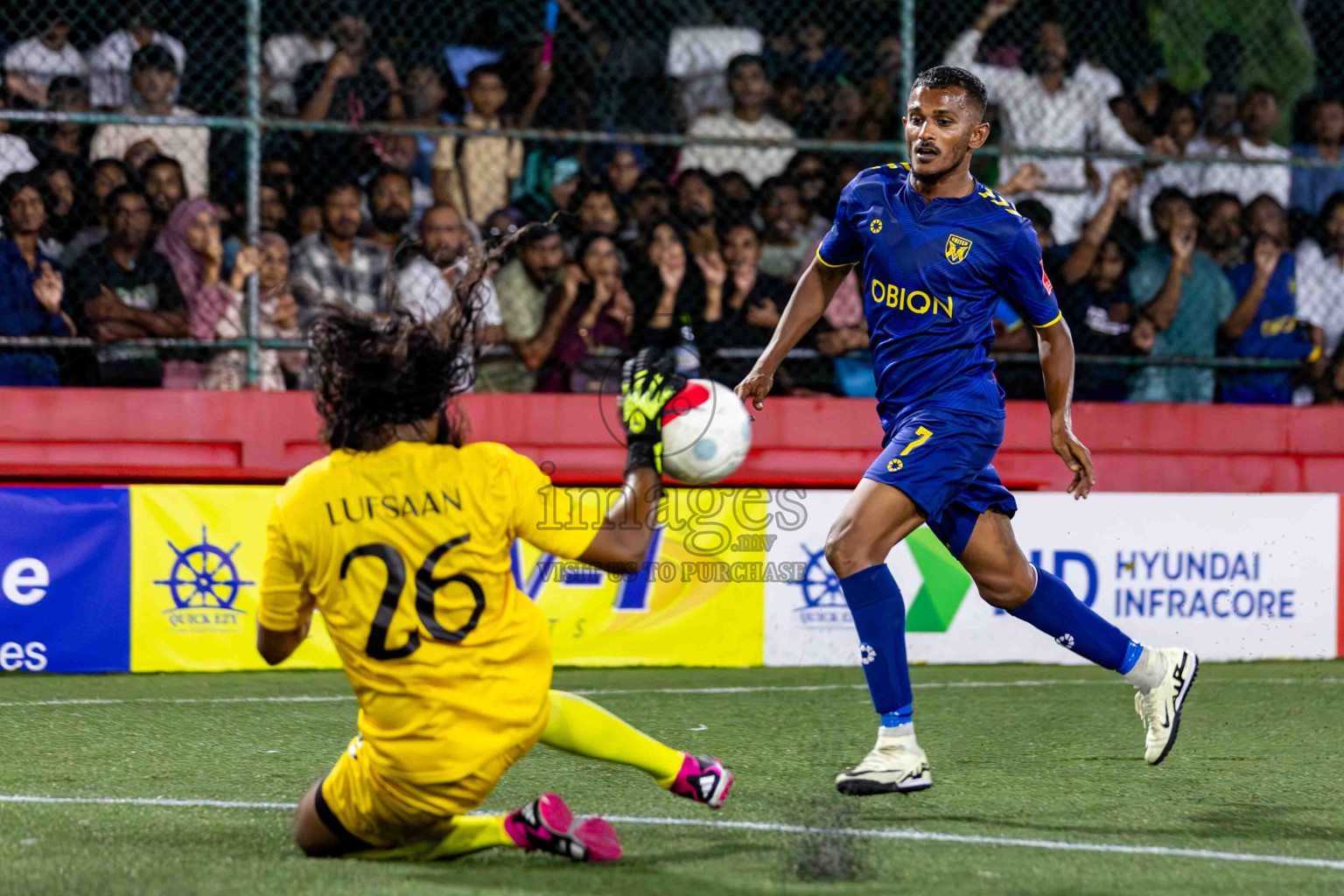 L. Gan VS B. Eydhafushi in the Finals of Golden Futsal Challenge 2024 which was held on Thursday, 7th March 2024, in Hulhumale', Maldives. 
Photos: Hassan Simah / images.mv