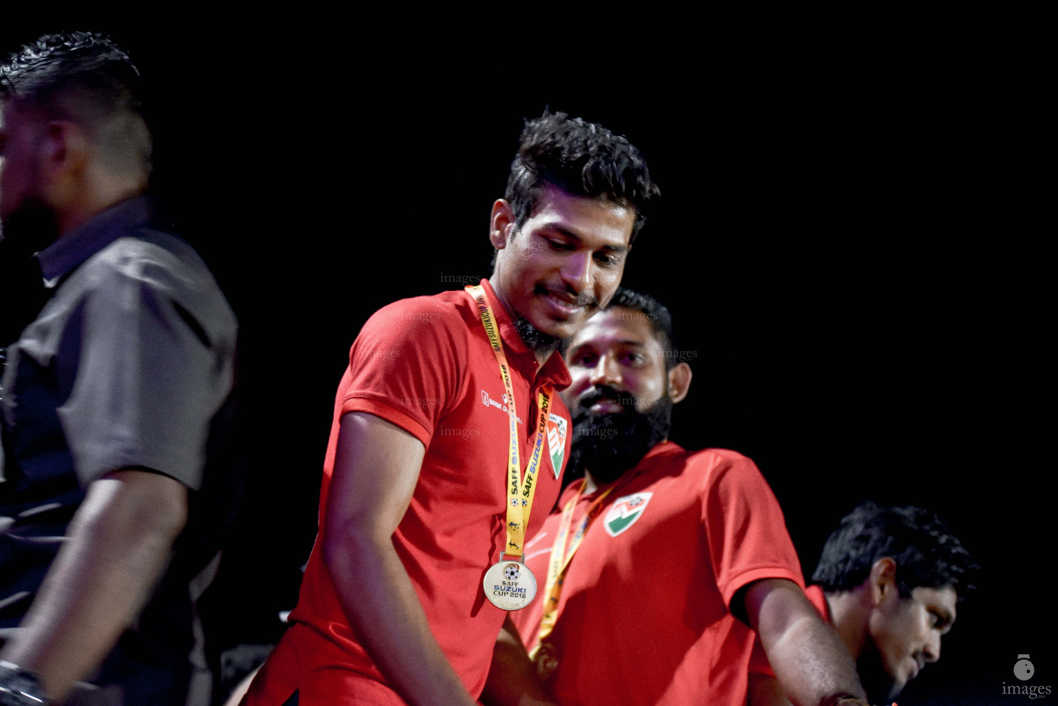 Maldivian players and officials celebrate after winning the SAFF Championship in Male', Maldives, Tuesday 18 September 2018 (Images.mv Photo/ Ahmed Shurau)