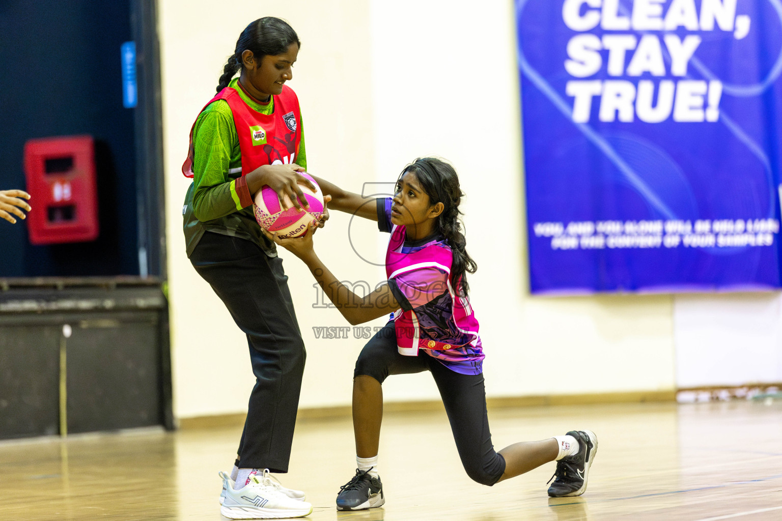 N Sports Academy vs FIONTI Sports Academy in Day 5 of 3rd Netball Junior Championship, held at Social Center on Thursday 23rd January 2025 . Photos: Shuu Abdul Sattar / images.mv