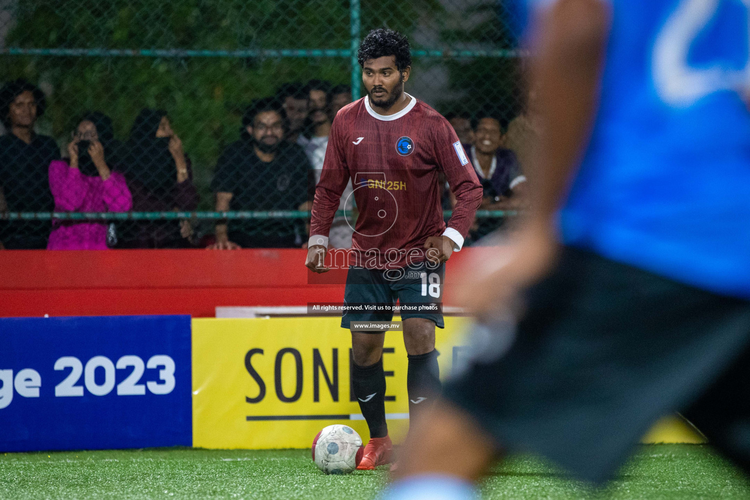 R. Alifushi vs R. Innamaadhoo in Day 7 of Golden Futsal Challenge 2023 on 11 February 2023 in Hulhumale, Male, Maldives