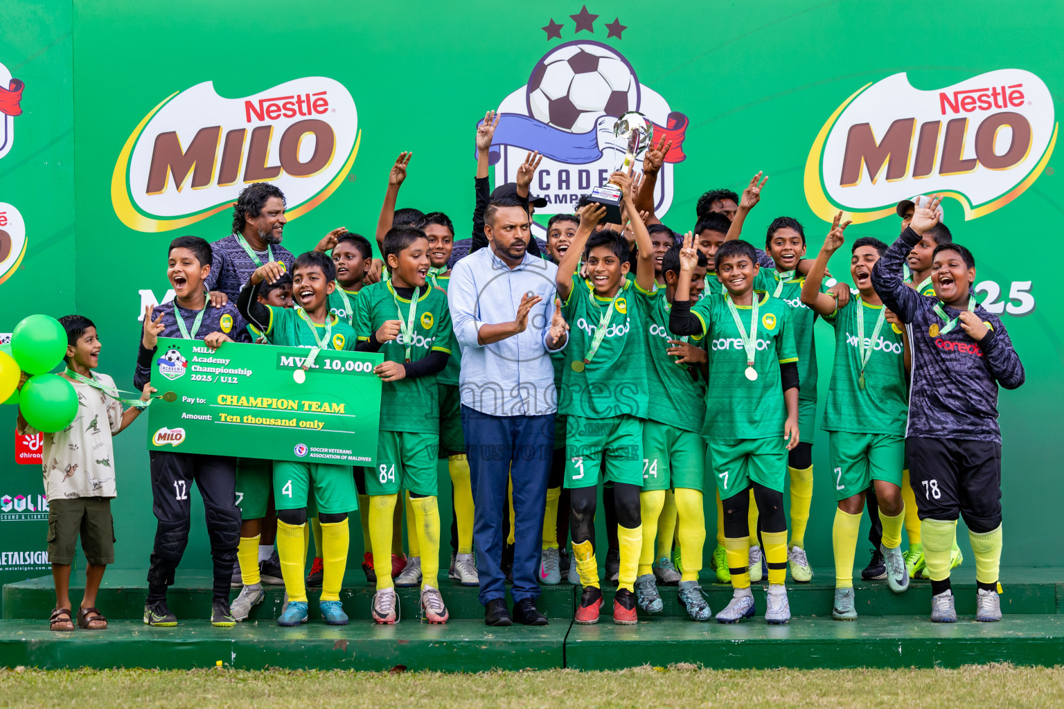 Day 3 of MILO Academy Championship 2025 (U-12) was held at Henveiru Stadium in Male', Maldives on Saturday, 3rd May 2025. Photos: Nausham Waheed / images.mv
