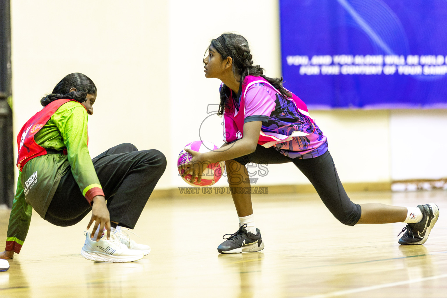 N Sports Academy vs FIONTI Sports Academy in Day 5 of 3rd Netball Junior Championship, held at Social Center on Thursday 23rd January 2025 . Photos: Shuu Abdul Sattar / images.mv