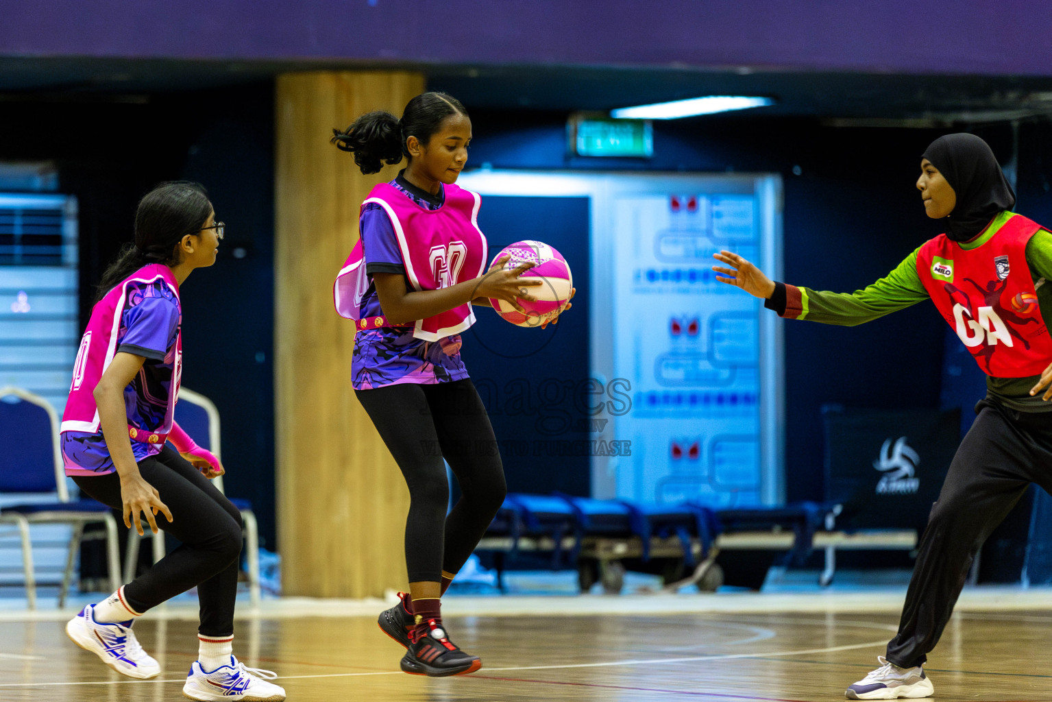 N Sports Academy vs FIONTI Sports Academy in Day 5 of 3rd Netball Junior Championship, held at Social Center on Thursday 23rd January 2025 . Photos: Shuu Abdul Sattar / images.mv