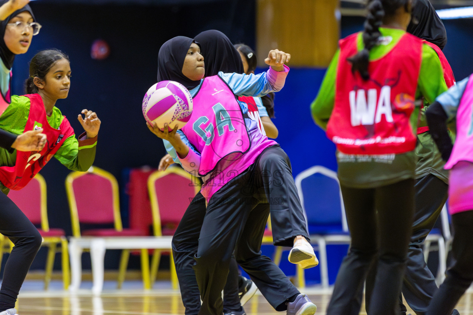 Fionti A Team vs Netkids B in Day 3 of 3rd Netball Junior Championship, held at Social Center on Wednesday 22nd January 2025 . Photos: Shuu Abdul Sattar / images.mv