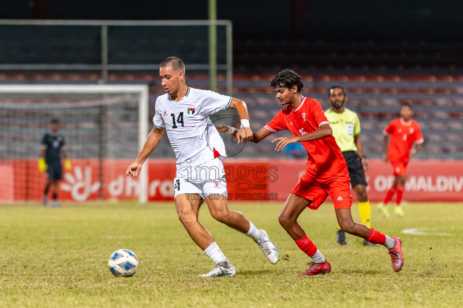 Maldives vs Palestine in an under 17 friendly held in National Football Stadium, Male', Maldives on Thursday, 13 November 2025. 
Photos: Mohamed Mahfooz Moosa / Images.mv