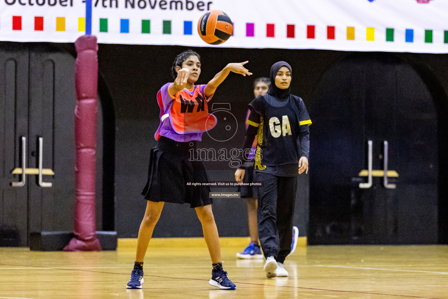 Day 9 of 24th Interschool Netball Tournament 2023 was held in Social Center, Male', Maldives on 4th November 2023. Photos: Hassan Simah / images.mv