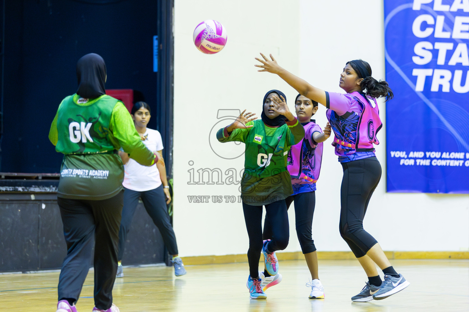 N Sports Academy B vs FIONTI Sports Club in Day 1 of 3rd Junior Championship - Netball association of Maldives, held at Social Center on 19th January 2025 . Photos by Shuu Abdul Sattar