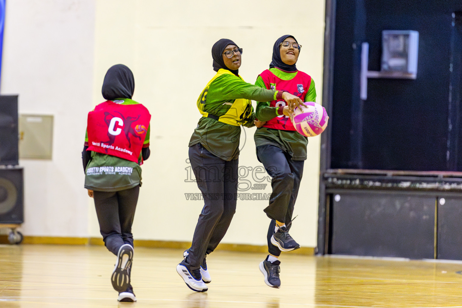 Fiontti Sports Academy vs Fionrri Academy A (U13) in Day 3 of 3rd Netball Junior Championship, held at Social Center on Tuesday, 21st January 2025 . 
Photos: Hassan Simah / images.mv