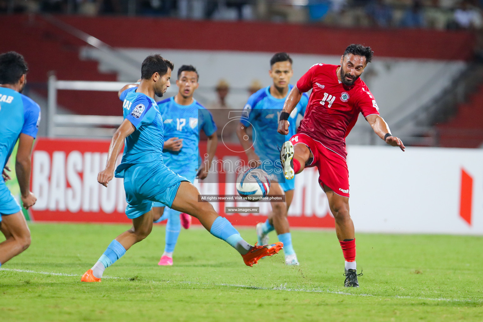 Lebanon vs India in the Semi-final of SAFF Championship 2023 held in Sree Kanteerava Stadium, Bengaluru, India, on Saturday, 1st July 2023. Photos: Nausham Waheed, Hassan Simah / images.mv