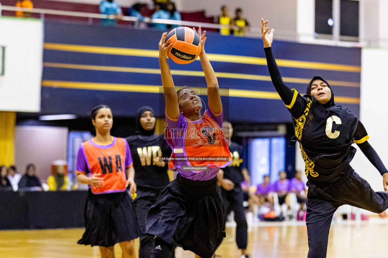 Day 9 of 24th Interschool Netball Tournament 2023 was held in Social Center, Male', Maldives on 4th November 2023. Photos: Hassan Simah / images.mv