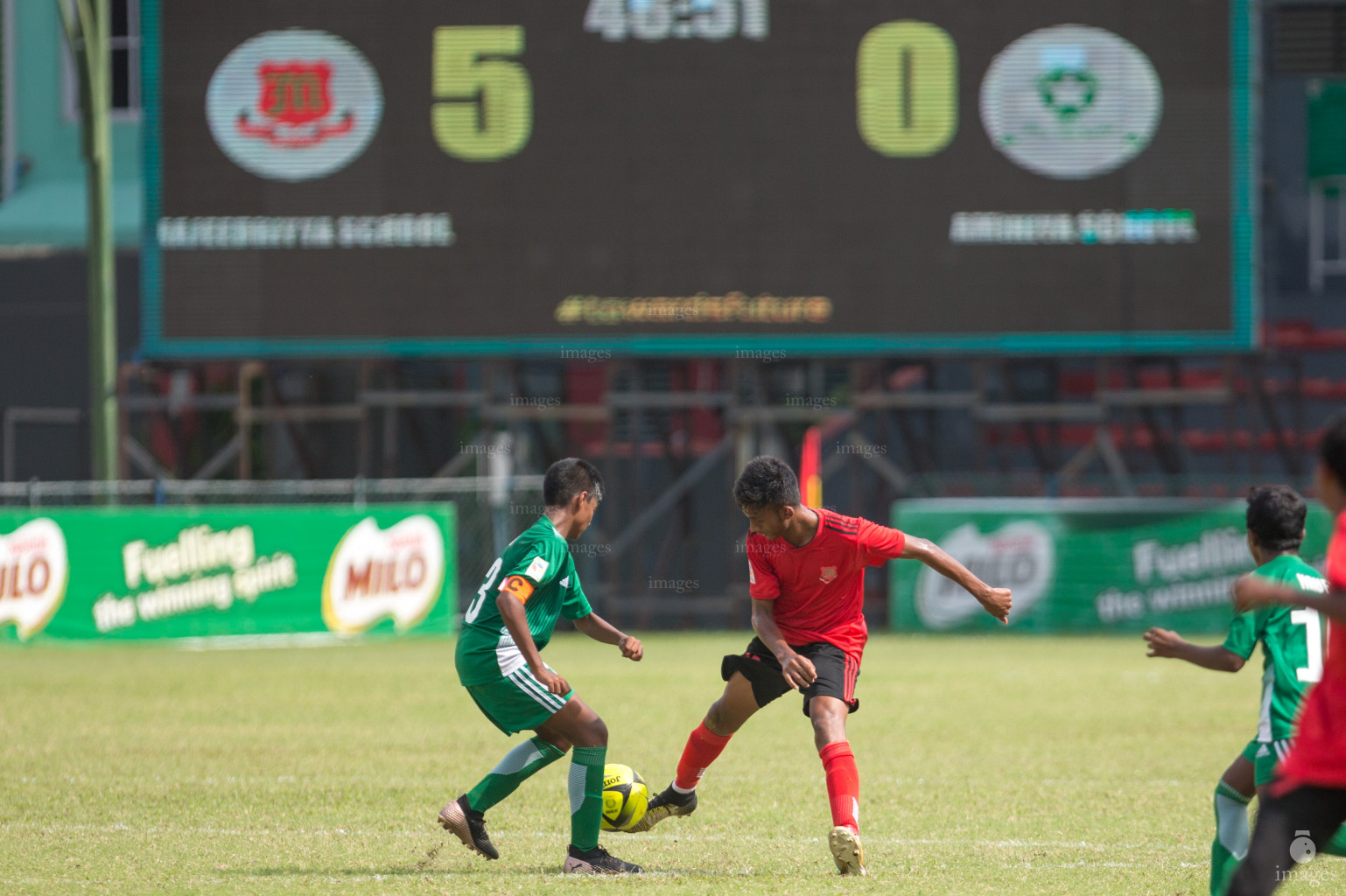 Majeedhiyya School vs Aminiya School in Mamen Inter-School Football Tournament 2019 (U15) on 4th March 2019, Sunday in Male' Maldives (Images.mv Photo: Suadh Abdul Sattar)