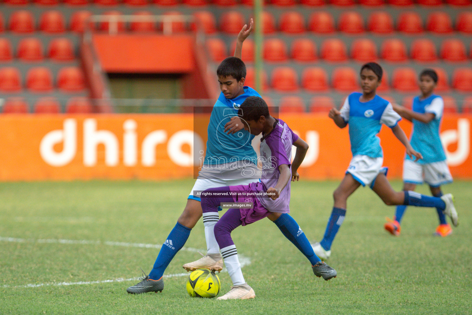 Hiriya School vs LH.EDU.CENTRE in MAMEN Inter School Football Tournament 2019 (U13) in Male, Maldives on 19th April 2019 Photos: Hassan Simah/images.mv