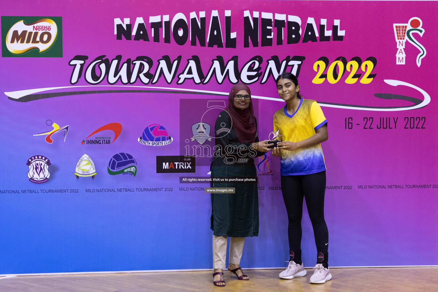 Sports Club Shinning Star vs Kulhudhuffushi in the Milo National Netball Tournament 2022 on 19 July 2022, held in Social Center, Male', Maldives. Photographer: Shuu / Images.mv