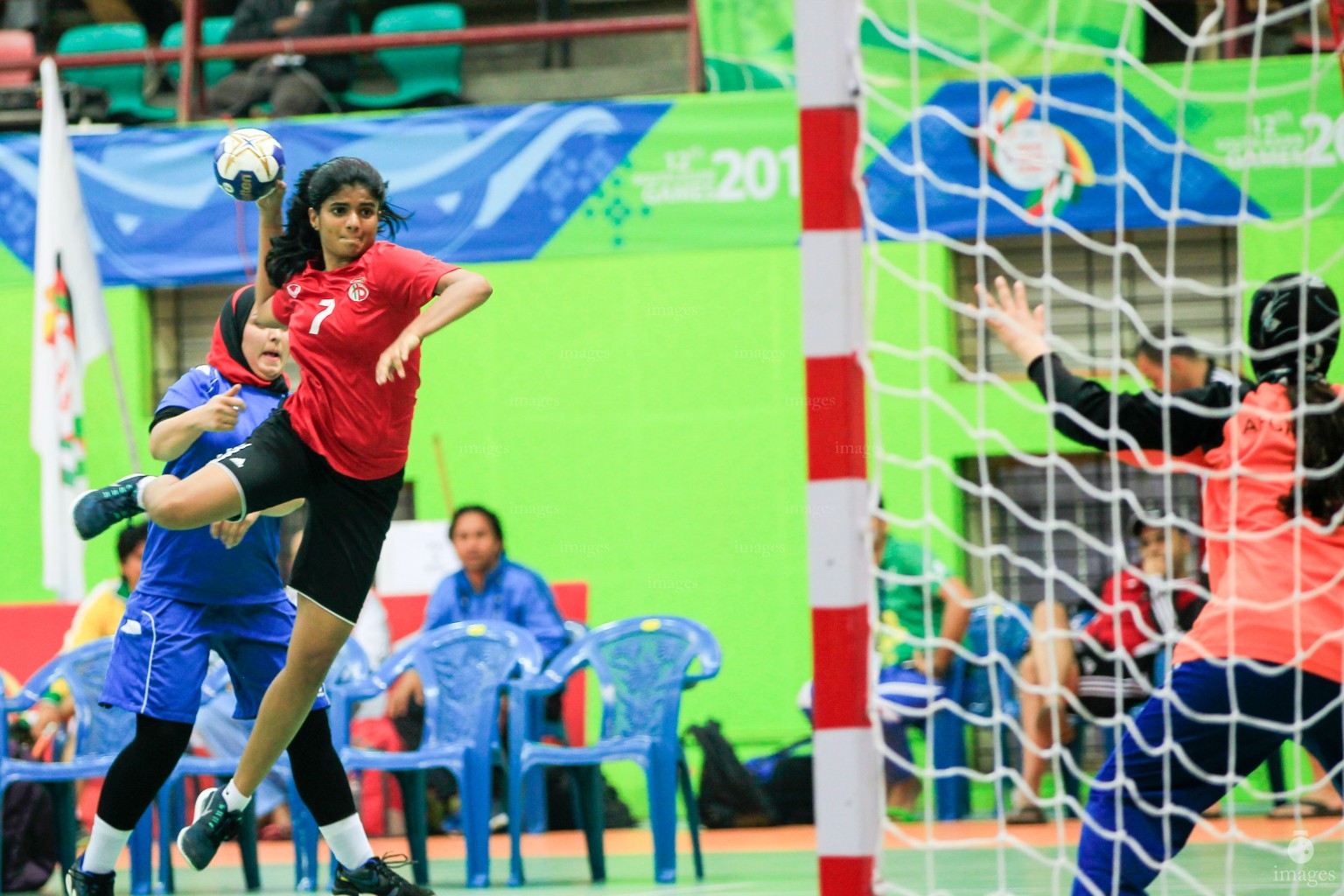 Maldives handball team played against Afghanistan in the group stage matches in the South Asian Games in Guwahati, India, Friday, February. 12, 2016. (Images.mv Photo/ Hussain Sinan).