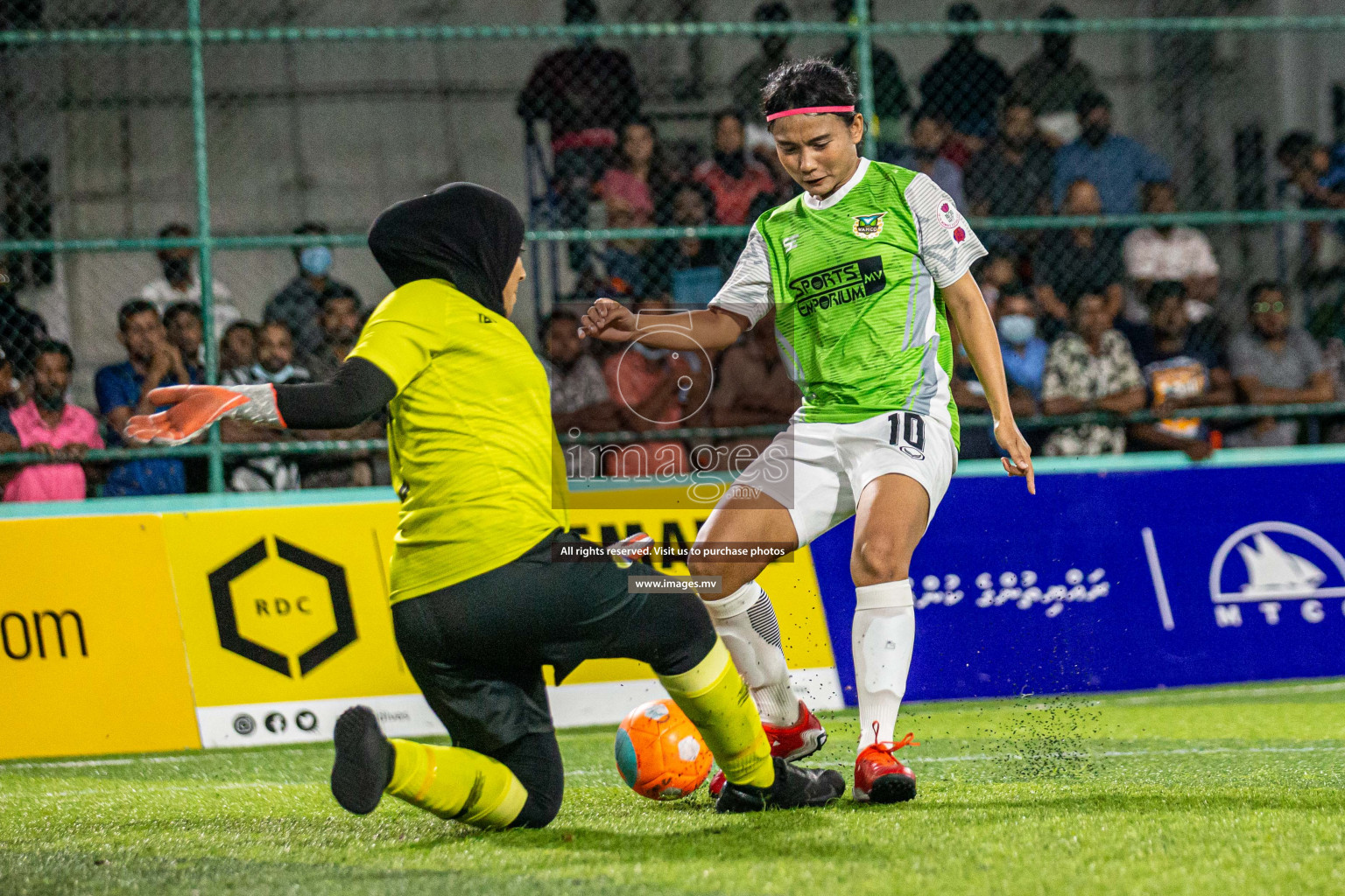 Club WAMCO vs DSC in the Semi Finals of 18/30 Women's Futsal Fiesta 2021 held in Hulhumale, Maldives on 14th December 2021. Photos: Shu Abdul Sattar / images.mv