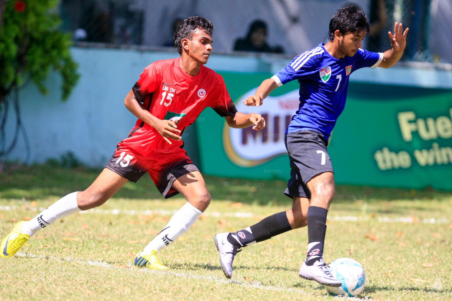 Ghaazee School vs Iskandhar School in Milo Interschool Football Tournament Under 16 in Male', Maldives, Saturday, March. 26, 2016.(Images.mv Photo/ Hussain Sinan).
