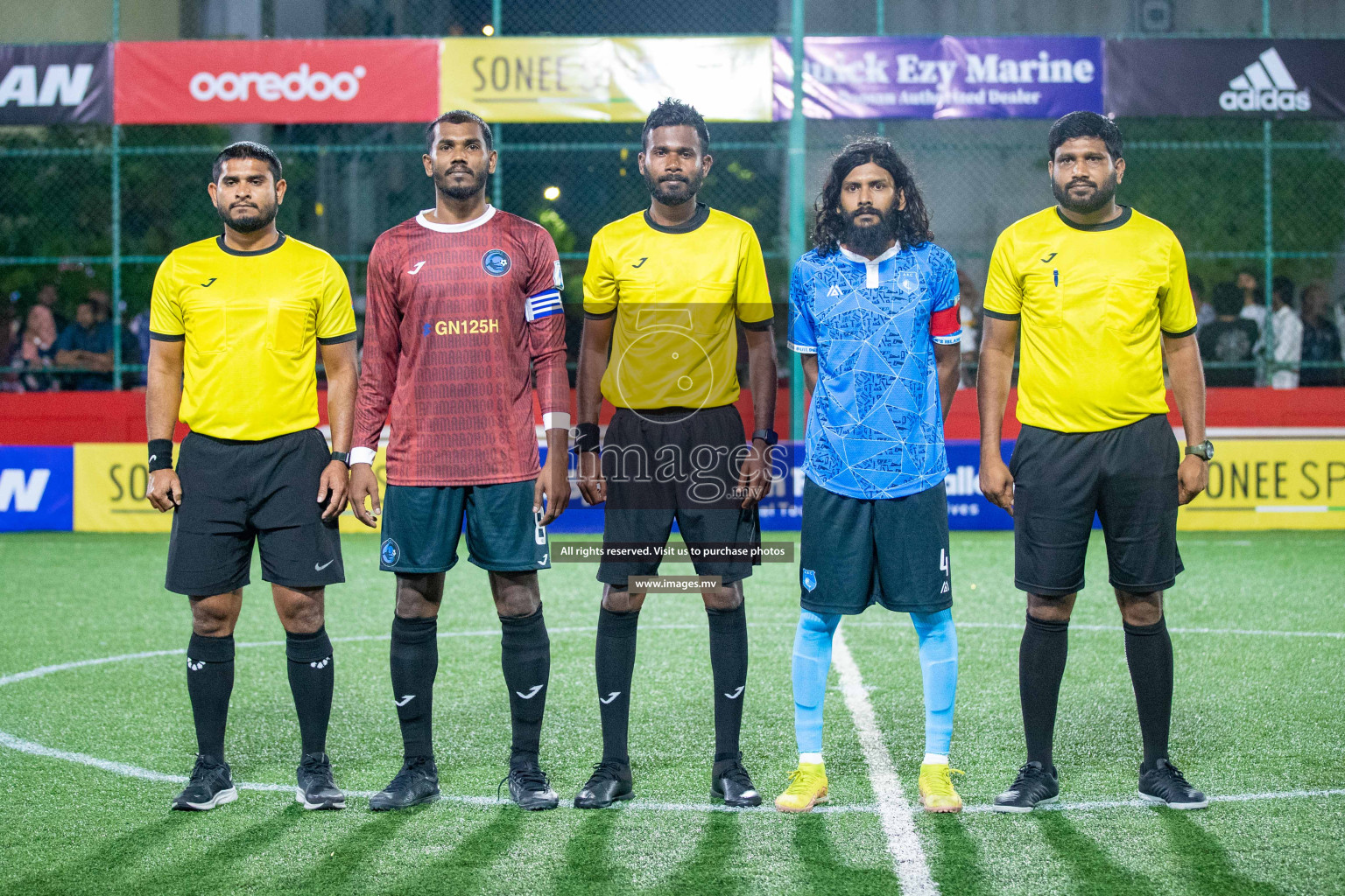 R. Alifushi vs R. Innamaadhoo in Day 7 of Golden Futsal Challenge 2023 on 11 February 2023 in Hulhumale, Male, Maldives