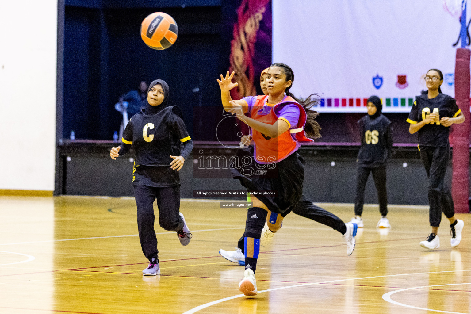 Day 9 of 24th Interschool Netball Tournament 2023 was held in Social Center, Male', Maldives on 4th November 2023. Photos: Hassan Simah / images.mv